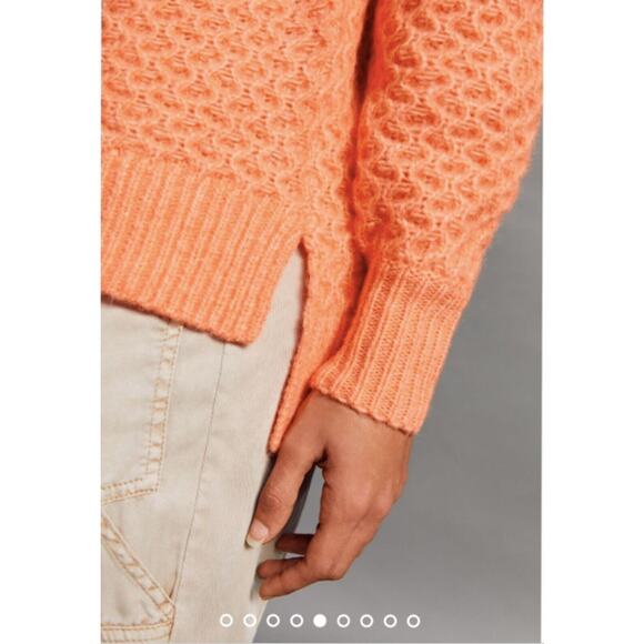 Anthropologie Orange Pullover Bia Mock Neck Tunic Cable Knit Sweater // S - Picture 3 of 12